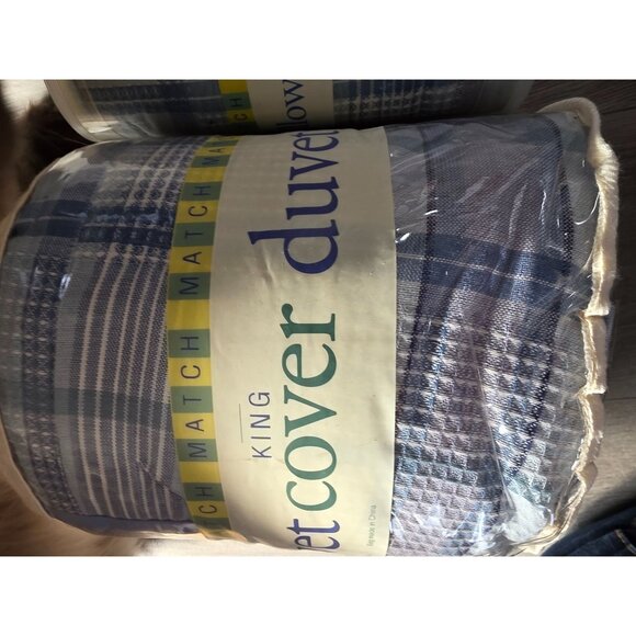 American Pacific King Duvet Cover Set Aqua Marine Plaid Cotton 2 Pillow Shams NO - Picture 6 of 7